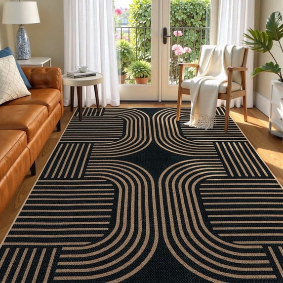 RUG ROBOT Modern Geometric 5'x7' Area Rugs for Living Room, Washable Easy Jute Indoor Outdoor Rugs, Non Slip Farmhouse Carpet Natural Rug for Dining Room Bedroom Deck Porch
