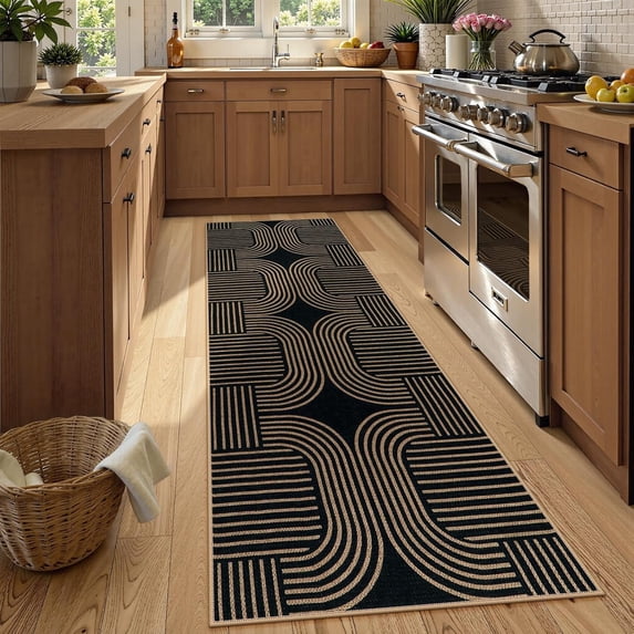RUG ROBOT Modern Geometric 2'6''x8' Hallway Runner Rug, Washable Easy Jute Indoor Outdoor Rug for Entryway Kitchen, Non Slip Farmhouse Carpet for Bedroom Porch Deck, Cross 1