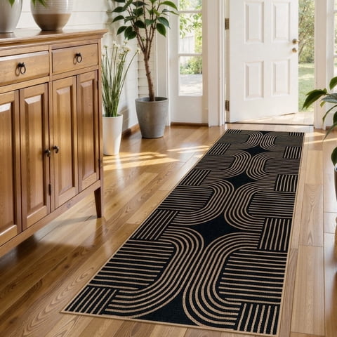 RUG ROBOT Modern Geometric 2'x6' Runner Rugs for Entryway Hallway, Washable Easy Jute Indoor Outdoor Rug, Non Slip Farmhouse Carpet for Patio Laundry Room Kitchen Bedroom, Cross 1