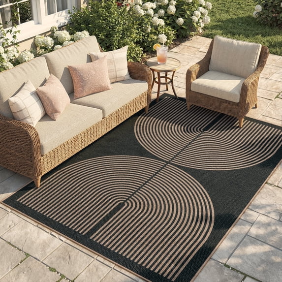 RUG ROBOT 5'x7' Easy Jute Rug, Washable Non Slip Area Rugs for Living Room, Modern Rainbow Indoor Outdoor Rugs, Farmhouse Carpet Natural Rug for Dining Room Bedroom Deck Porch
