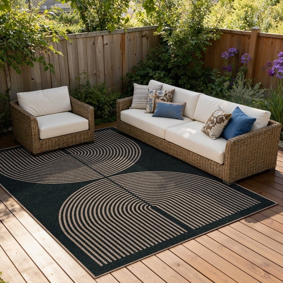 RUG ROBOT 6'x9' Easy Jute Rug, Non Slip Large Area Rugs for Living Room, Washable Modern Rainbow Indoor Outdoor Rug for Bedroom, Farmhouse Carpet for Backyard Deck Office