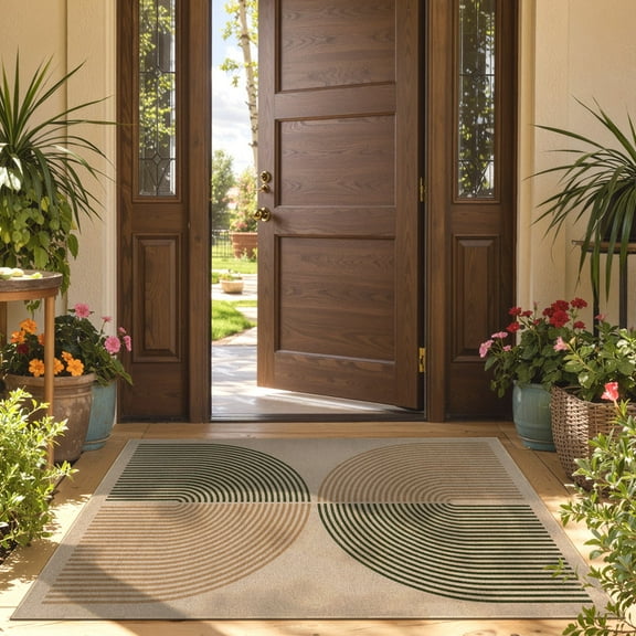 RUG ROBOT Modern Rainbow 3'x5' Area Rugs, Washable Easy Jute Indoor Rugs for Entryway, Non Slip Farmhouse Throw Carpet for Living Room Bedroom Deck Porch