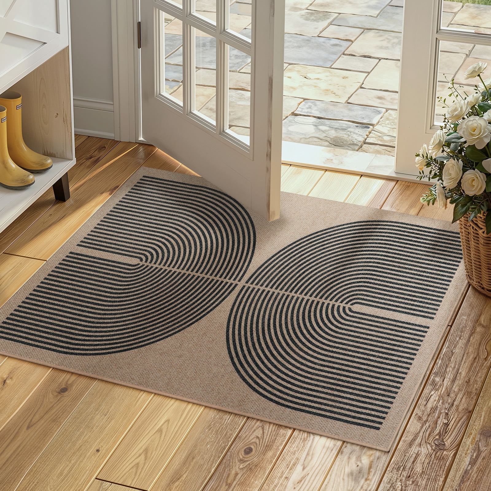 RUG ROBOT Modern Rainbow 2'x3' Rugs for Entryway, Washable Easy Jute Indoor Outdoor Rug, Non Slip Farmhouse Small Front Door Mat for Kitchen Bathroom Living Room Patio