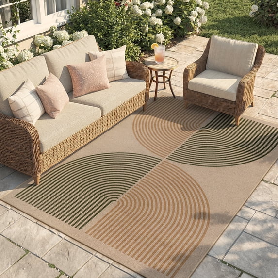 RUG ROBOT 5'x7' Easy Jute Rug, Washable Non Slip Area Rugs for Living Room, Modern Rainbow Indoor Outdoor Rugs, Farmhouse Carpet Natural Rug for Dining Room Bedroom Deck Porch