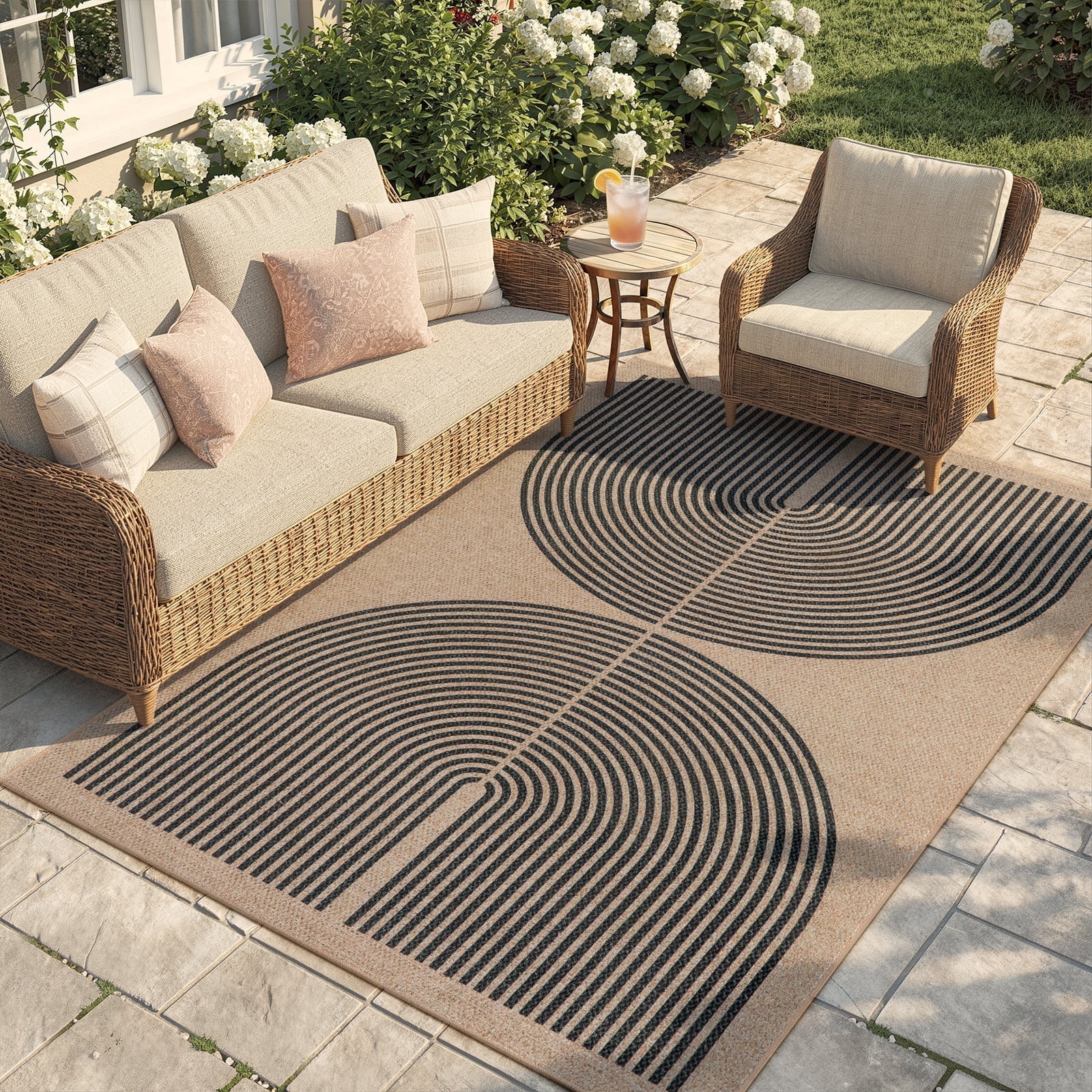 RUG ROBOT 5'x7' Easy Jute Rug, Washable Non Slip Area Rugs for Living Room, Modern Rainbow Indoor Outdoor Rugs, Farmhouse Carpet Natural Rug for Dining Room Bedroom Deck Porch