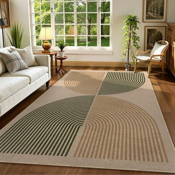 RUG ROBOT Modern Rainbow 6'x9' Large Area Rugs for Living Room, Washable Easy Jute Indoor Outdoor Rug for Bedroom, Non Slip Farmhouse Carpet for Backyard Deck Office