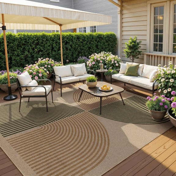 RUG ROBOT Modern Rainbow 8'x10' Large Area Rugs for Living Room, Washable Easy Jute Indoor Outdoor Rugs for Bedroom, Non Slip Farmhouse Accent Carpet for Backyard Dining Room