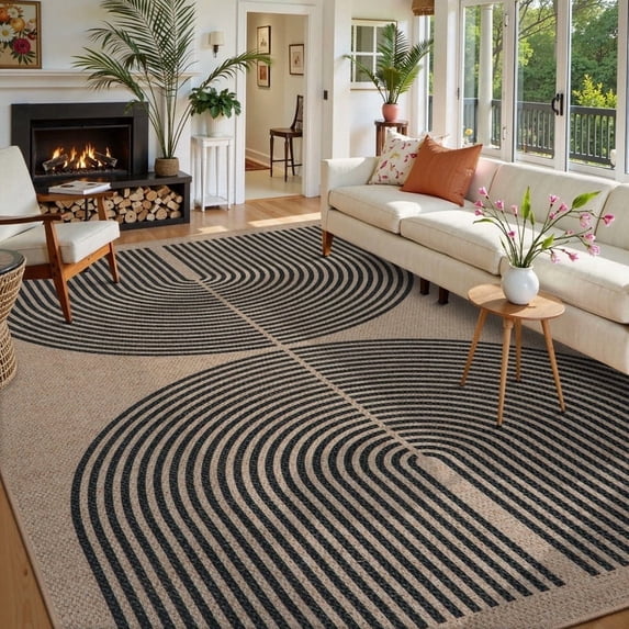 RUG ROBOT Modern Rainbow 8'x10' Large Area Rugs for Living Room, Washable Easy Jute Indoor Outdoor Rugs for Bedroom, Non Slip Farmhouse Accent Carpet for Backyard Dining Room