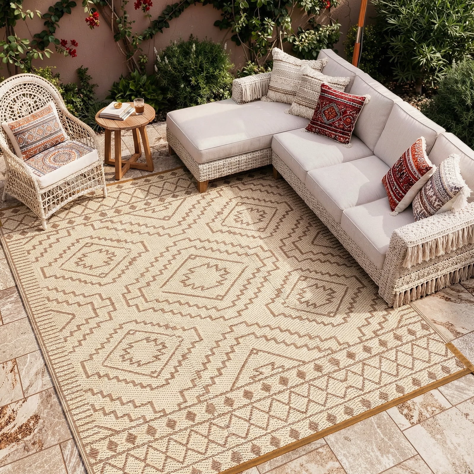 RUG ROBOT 8'x10' Waterproof Outdoor Rug, Reversible Plastic Straw Outside Rug for Backyard, Patio, Moroccan Indoor Outdoor Rug for Camping, Garden, Balcony, Camping & RV, Black/Brown