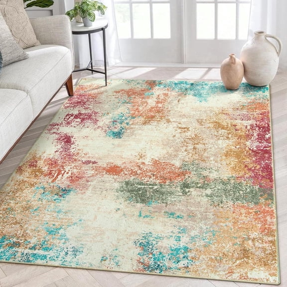 RUG ROBOT 5'x7' Area Rugs for Living Room, Washable Non-Slip Soft Distressed Rugs for Bedroom, Abstract Modern Indoor Mat Throw Rug for Kitchen Dining Room, Colorful