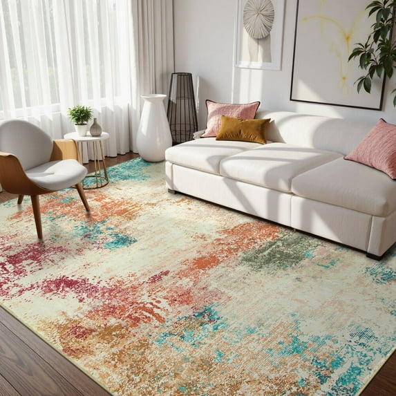 RUG ROBOT Abstract 6'x9' Area Rugs for Living Room, Non-Slip Washable Indoor Rug, Soft Modern Large Accent Distressed Carpet for Bedroo, Kitchen, Dining Room Home Office, Colorful