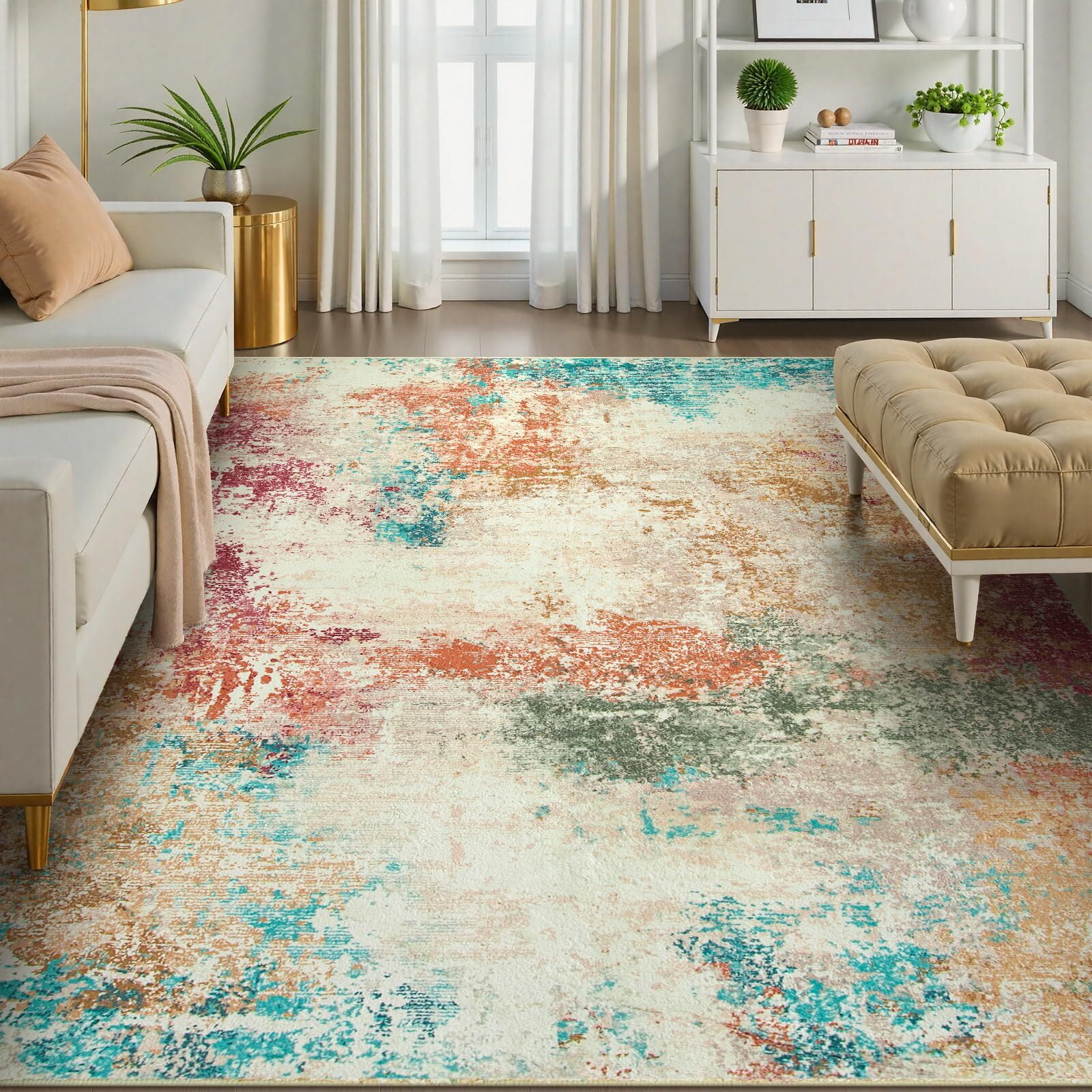 RUG ROBOT Abstract 8'x10' Area Rugs for Living Room, Washable Bedroom ...