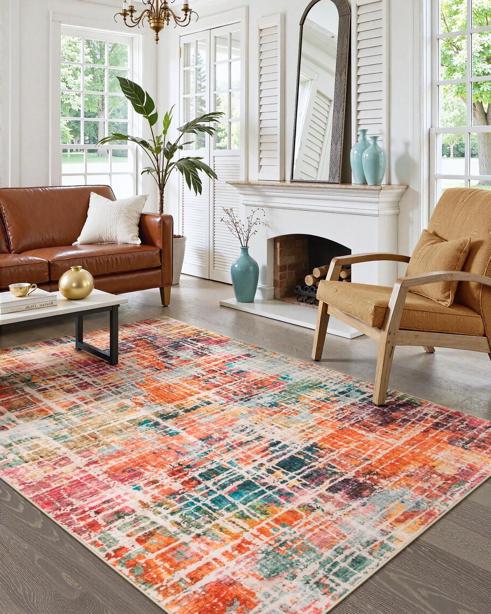 RUG ROBOT Abstract Living Room Rug 4'x6', Soft Modern Washable Area ...