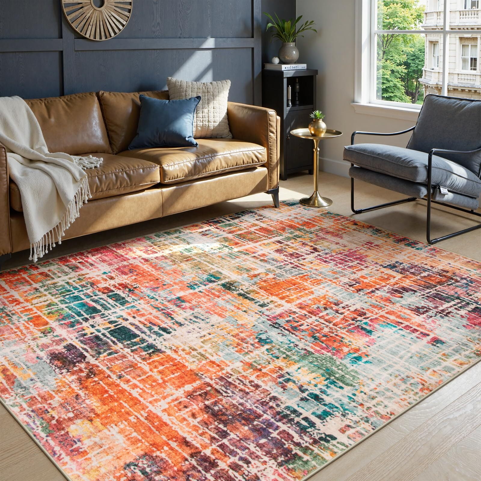 RUG ROBOT Abstract Living Room Rug 5'x7', Soft Washable Area Rugs for ...