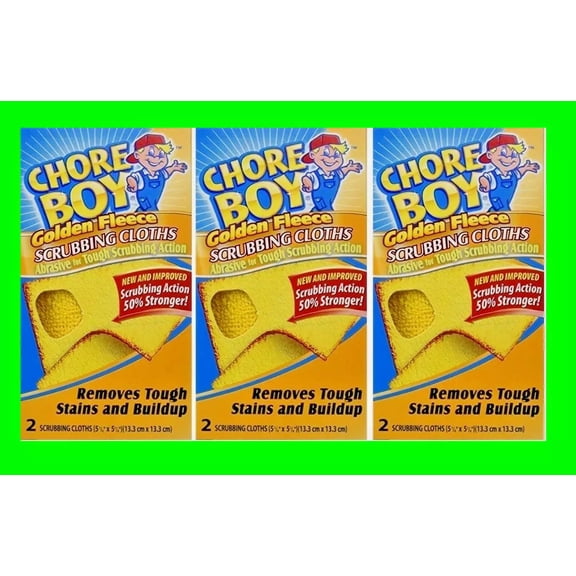 RUGED - 3-2Pks Chore Boy Golden Fleece Scouring Cloths Pads Scrubs Cleaning Kitchen Tool