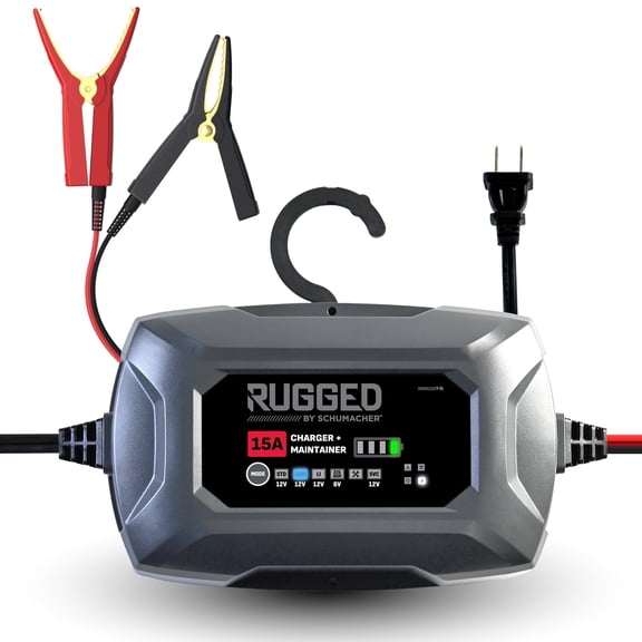 Schumacher Electric RUGGED 15A Car Battery Charger & Maintainer, 4-in-1 Solution, Service Mode, 6V/12V Sport, Automotive, & Marine Batteries, SC1685