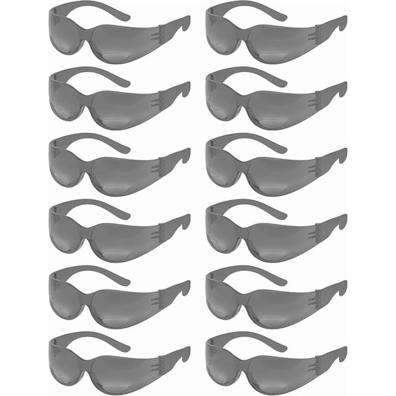 RUGGED BLUE Bifocal Readers – Gray Frame | UV400 Scratch-Resistant Wraparound Lens | 1.0 Diopter | 12-Pack