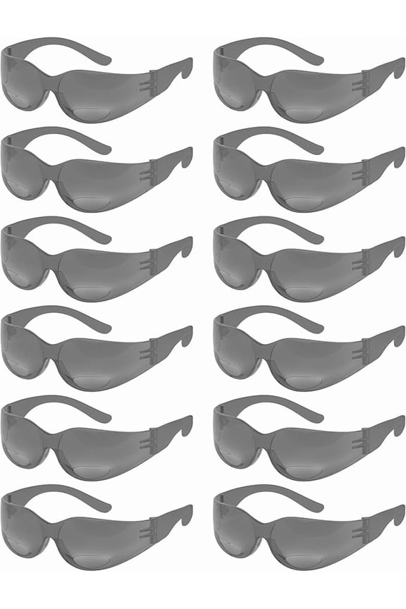 Bifocal Readers Gray Frame | UV400 Scratch-Resistant Wraparound Lens | 1.0 Diopter | 12-Pack