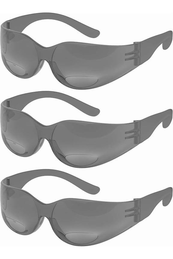 Bifocal Readers Gray Frame | UV400 Scratch-Resistant Wraparound Lens | 1.0 Diopter | 3-Pack