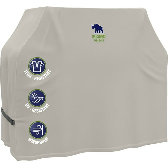 RUGGED RHINO Grill Cover, Three Layer Waterproof, UV Resistant, Buckle Closure, 58x24x48, Beige