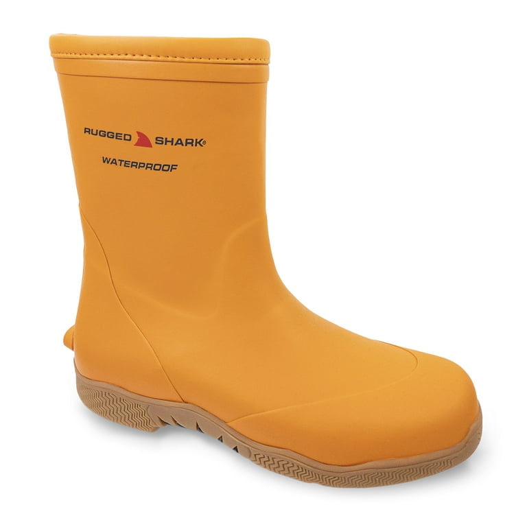 RUGGED SHARK Men's Great White Fishing Boots, Waterproof Deck Boots,  Comfortable No-Slip Sole, Orange, Men's Size 10