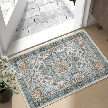 RUGKING 2x3 Area Rug Indoor Entryway Doormat, Vintage Boho Medallion Look, Non slip Accent Rug for Kitchen, Blue