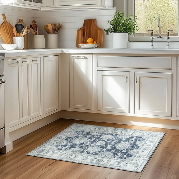 RUGKING 2x3 Door Mat Vintage Rug Area Rug Indoor Non-Slip Foldable Room Rug for Entryway Dark Blue