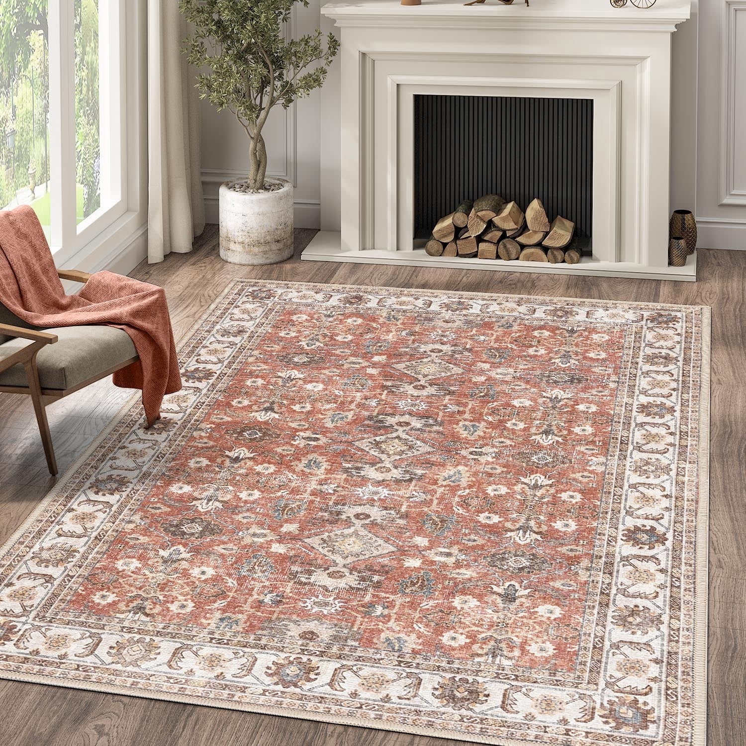 RUGKING 4x6 Brick Red Vintage Persian Area Rug, Low-Pile - Walmart.com