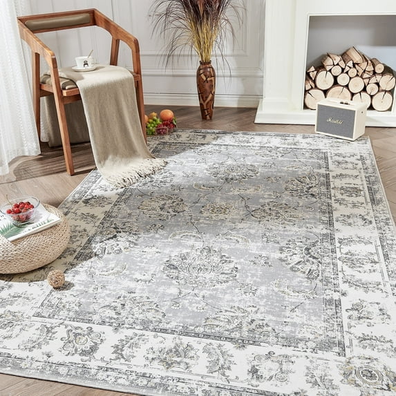 RUGKING 5'x7' Area Rugs for Living Room Floral Christmas Rug Gray Carpet Area Rugs for Bedroom Dining Room