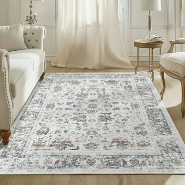 RUGKING 5x7 Area Rug for Living Room Gray Vintage Floral Thin Carpet Traditional Non-Slip Rug Indoor Rug for Bedroom Kitchen