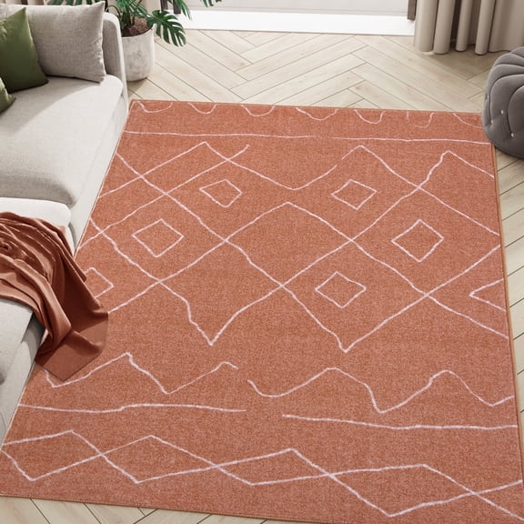RUGKING Modern 5x7 Area Rug Washable Rug Boho Carpet Non Slip Brick Red Mat for Dinning Room Living Room Bedroom