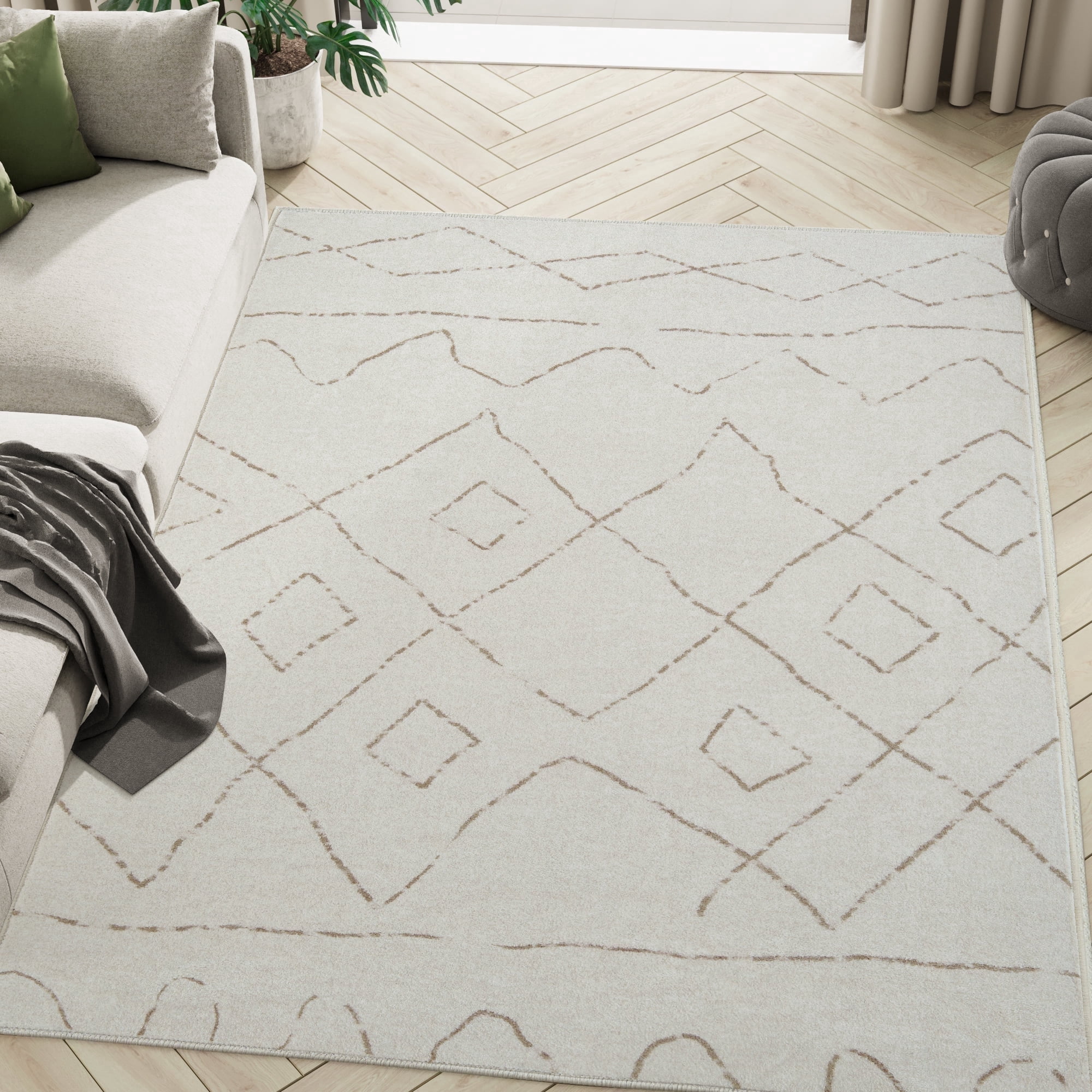 RUGKING 6x9 Area Rug Living Room Bedroom Washable Rug Boho Carpet Non Slip Taupe Mat for Dinning Room