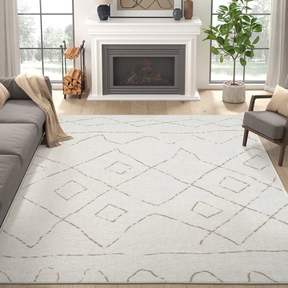 RUGKING 8x10 Area Rug Living Room Bedroom Large Washable Rug Boho Carpet Non Slip Taupe Mat for Dinning Room