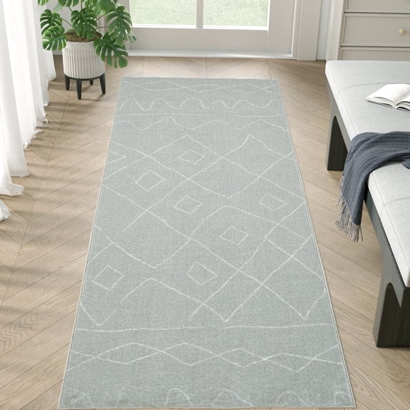 RUGKING Runner Rug 2x10 Boho Washable Rug Hallway Runner Gray Modern Indoor Non Slip Carpet for Bedroom Kitchen