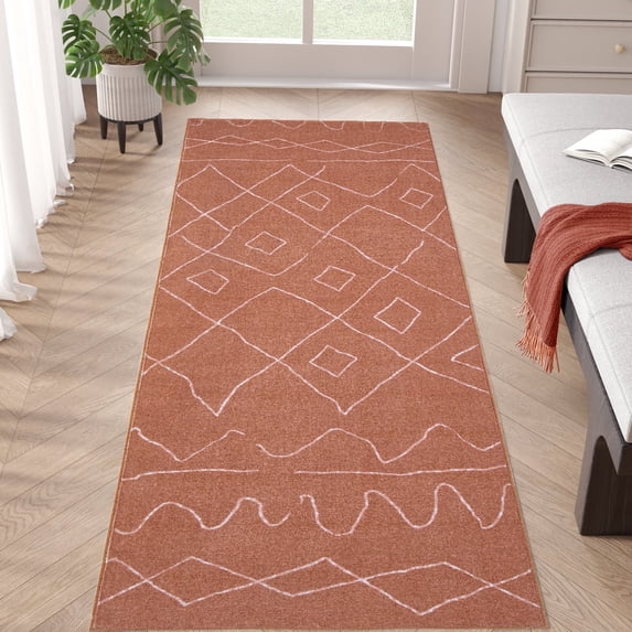 RUGKING Runner Rug 2x6 Boho Washable Rug Hallway Runner Brick Red Modern Non Slip Carpet for Bedroom Kitchen