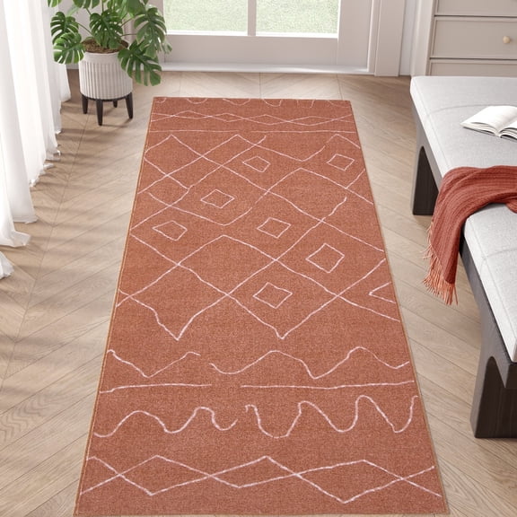 RUGKING Runner Rug 2x6 Boho Washable Rug Hallway Runner Brick Red Modern Non Slip Carpet for Bedroom Kitchen