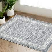 RUGKING Area Rug 2X3 Entryway Persian Rug Indoor Washable Rug Grey Print Vintage Floral Boho Retro Floor Cover for Farmhouse Kitchen Bedroom