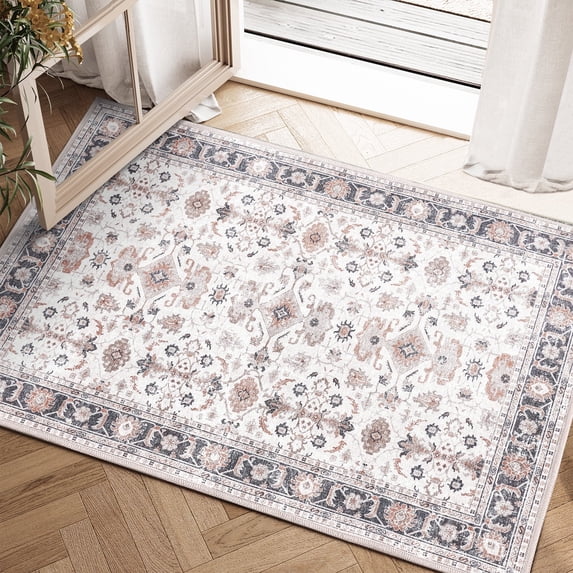 3x5 Inch Rug RUGKING 3X5 Taupe Vintage Persian Non-Slip Backing Indoor Outdoor ...