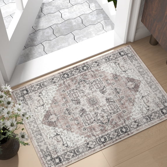 RUGKING Area Rug 3x5 Indoor Vintage Grey Print Carpet, Distressed Boho Rug, Non Slip Accent Rug for Living Room Dining Room