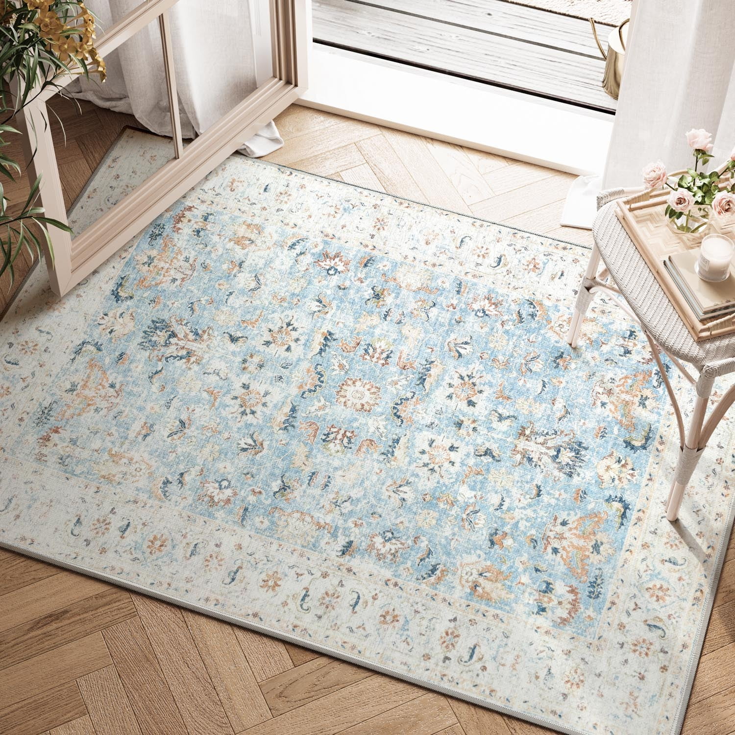 RUGKING Area Rug 2X5 Hallway Entryway Rug Taupe Vintage Persian Rug Floor  Cover Foldable Thin Rug Traditional Floral Print Indoor Mat for Bathroom