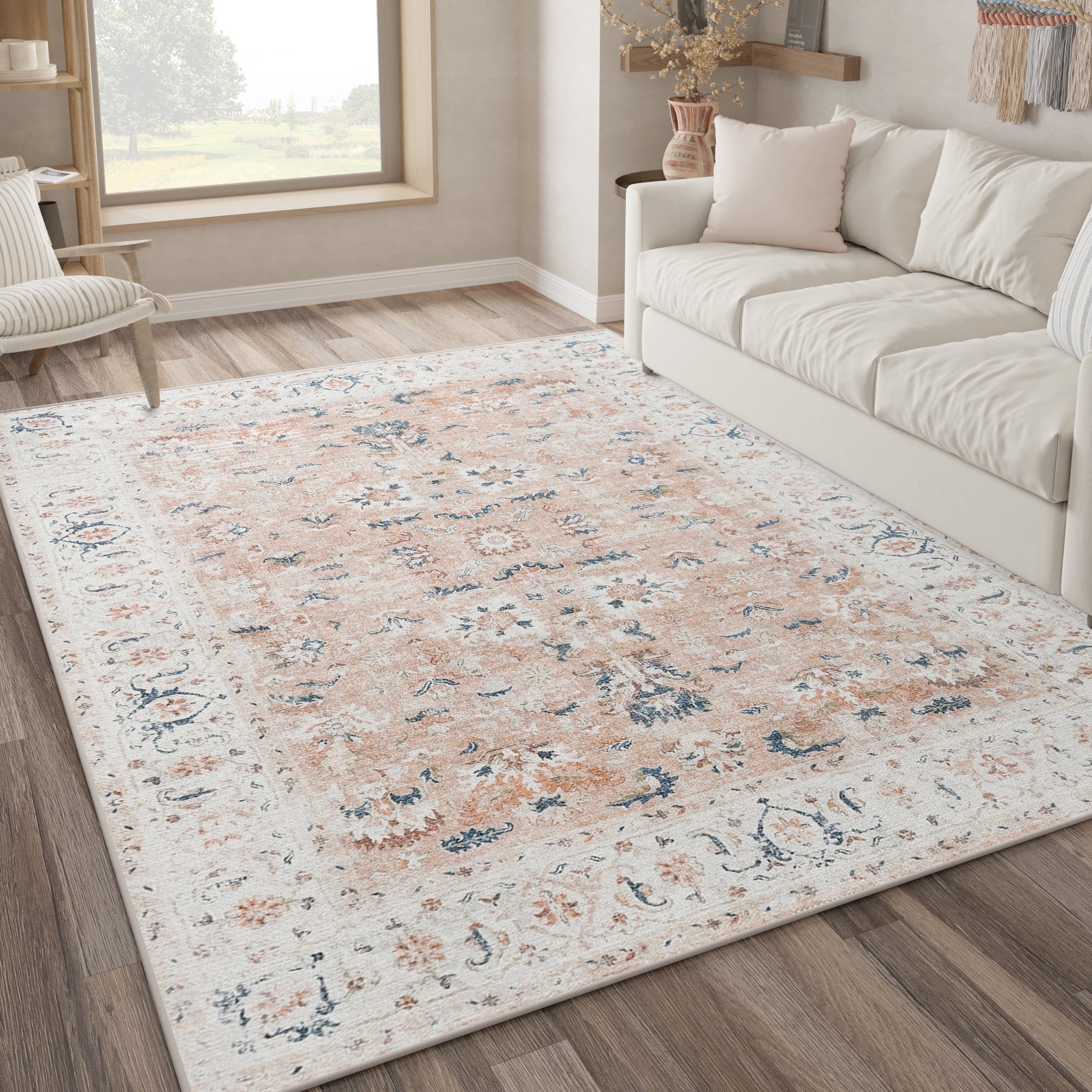 RUGKING 4x6 Washable Vintage Floral Area Rug, Non-Slip Home Decor