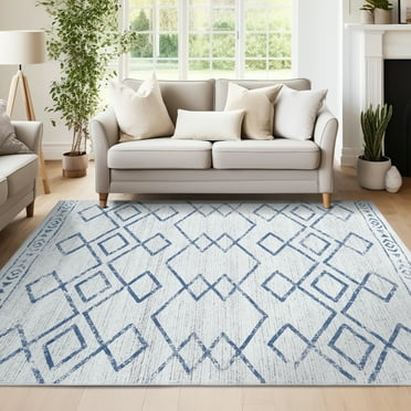 RUGKING Area Rug 5X7 Kitchen Soft Rug Indoor Mat Geometric Print Floor Cover Low-pile Modern Carpet Doormat Non Slip Rugs for Living Bedroom Dining Room Blue
