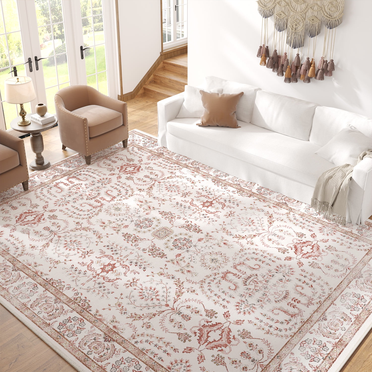 RUGKING Area Rugs for Living Room 8x10 Vintage Floral Print Rug Indoor Floor Cover Low pile ...