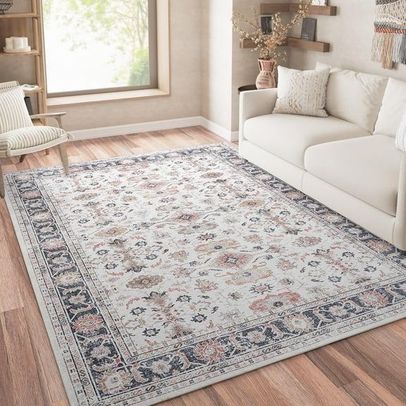 RUGKING Area Rugs 6X9 Taupe Vintage Persian Rug Floor Cover Low-pile Rug Traditional Floral Print Indoor Mat for Bathroom Doormat Bedroom Living Room