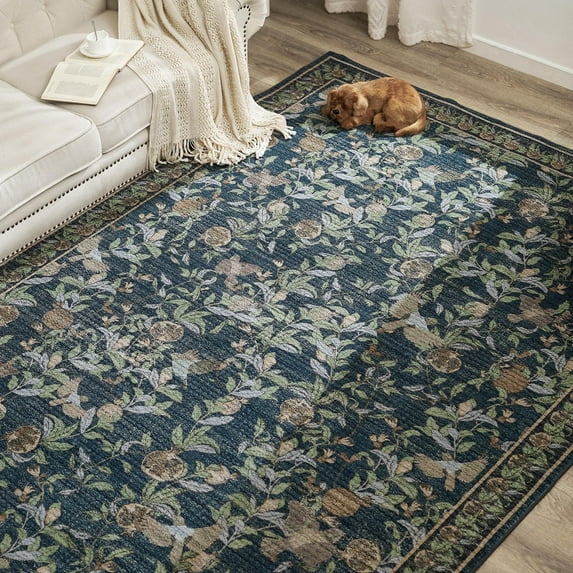 RUGKING Area Rugs For Living Room 6X9 Washable Oriental Rug Floral Print Mat Thin Traditional Carpet For Bedroom Hallway Kitchen Dark Green