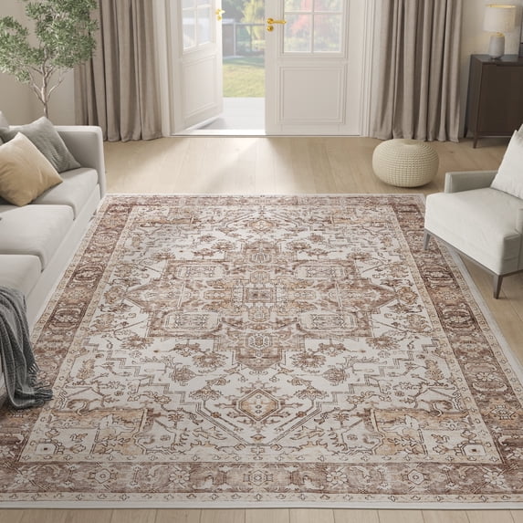 RUGKING Area Rugs for Living Room 8x10,Traditional Boho Vintage Medallion Look Home Mat, Non Slip Washable Carpet, Taupe