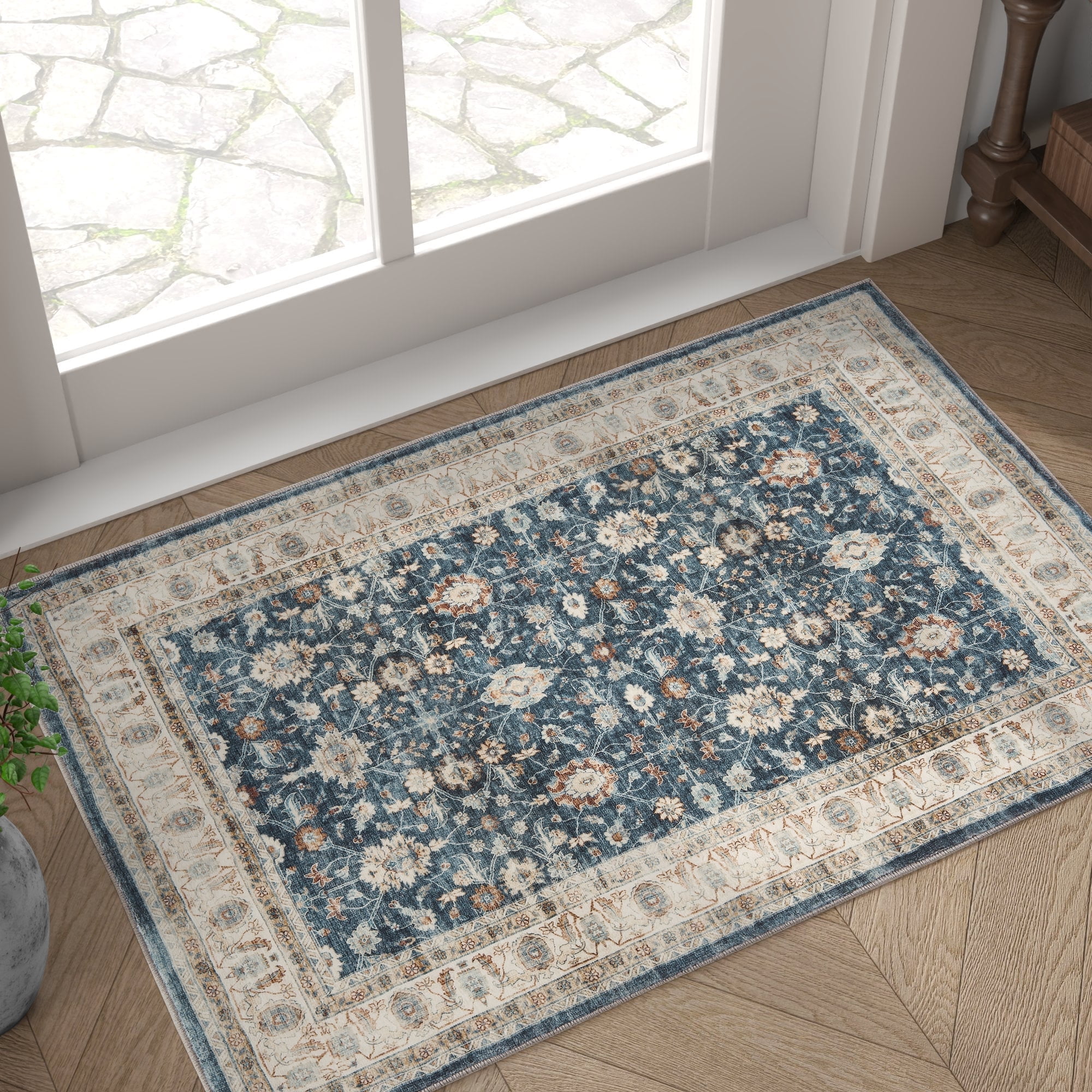 RUGKING Blue Entryway Rug Washable Low Pile Rug 2'x3' Doormat Rug for ...