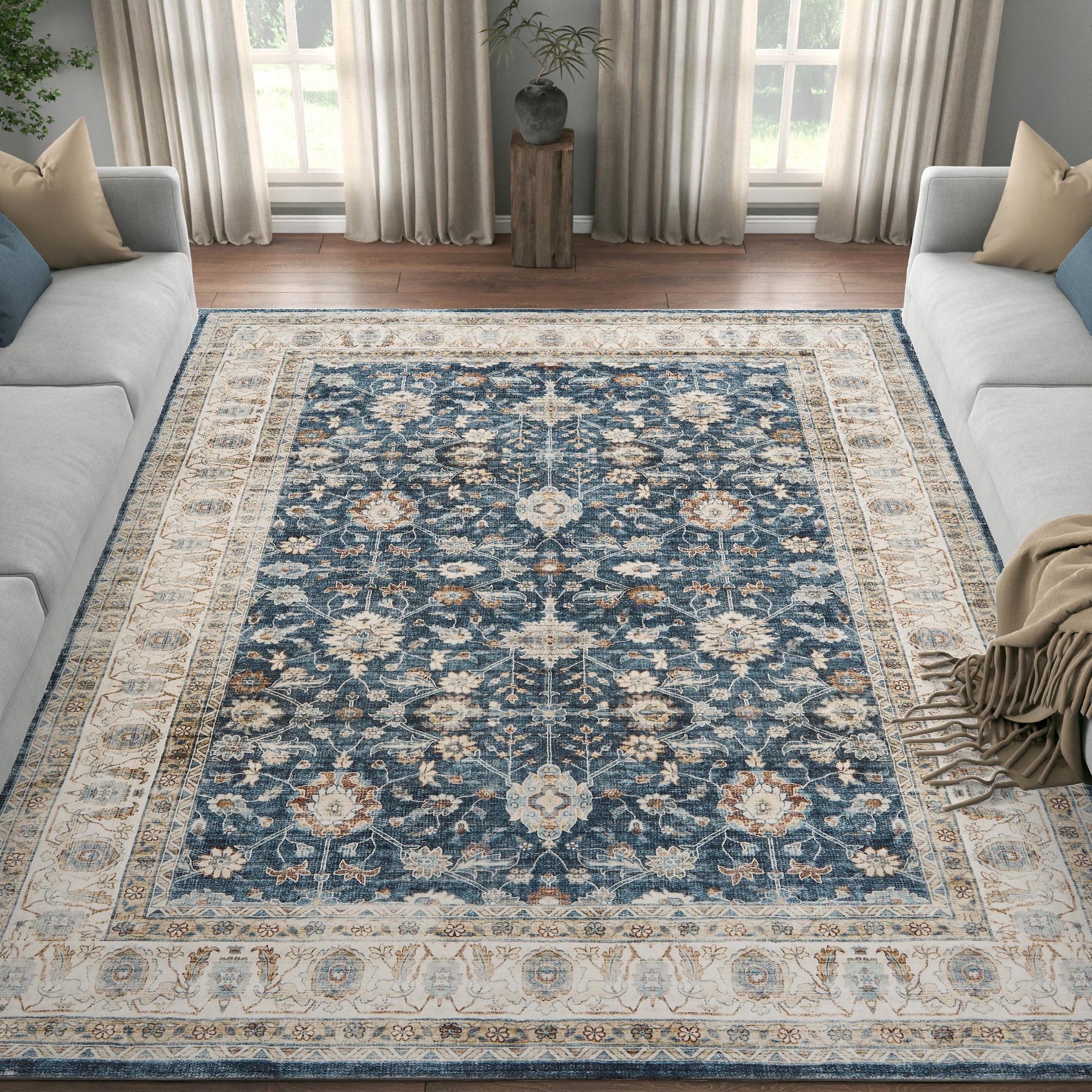 RUGKING Blue Large Area Rug 6'x9' Super Soft Ultra-Thin Washable Rugs ...