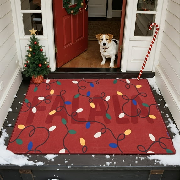 RUGKING Christmas Rug for Entryway Kitchen Red 3x5 Holiday Decor for Bedroom Colorful Christmas Lights Printed Xmas Rug for Living Room Bathroom Washable Non-Slip