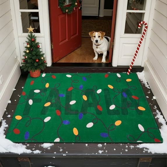 RUGKING Christmas Rug for Entryway Kitchen Green 3x5 Holiday Decor for Bedroom Colorful Christmas Lights Printed Xmas Rug for Living Room Bathroom Washable Non-Slip